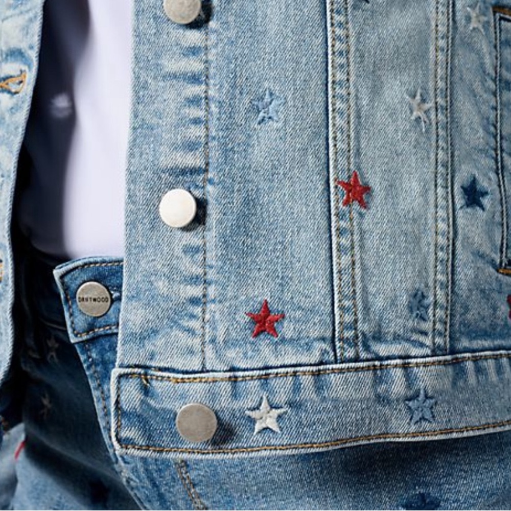 Driftwood Jeans Classic Embroidered Denim Jacket Starry Night Americana Large - Picture 9 of 16